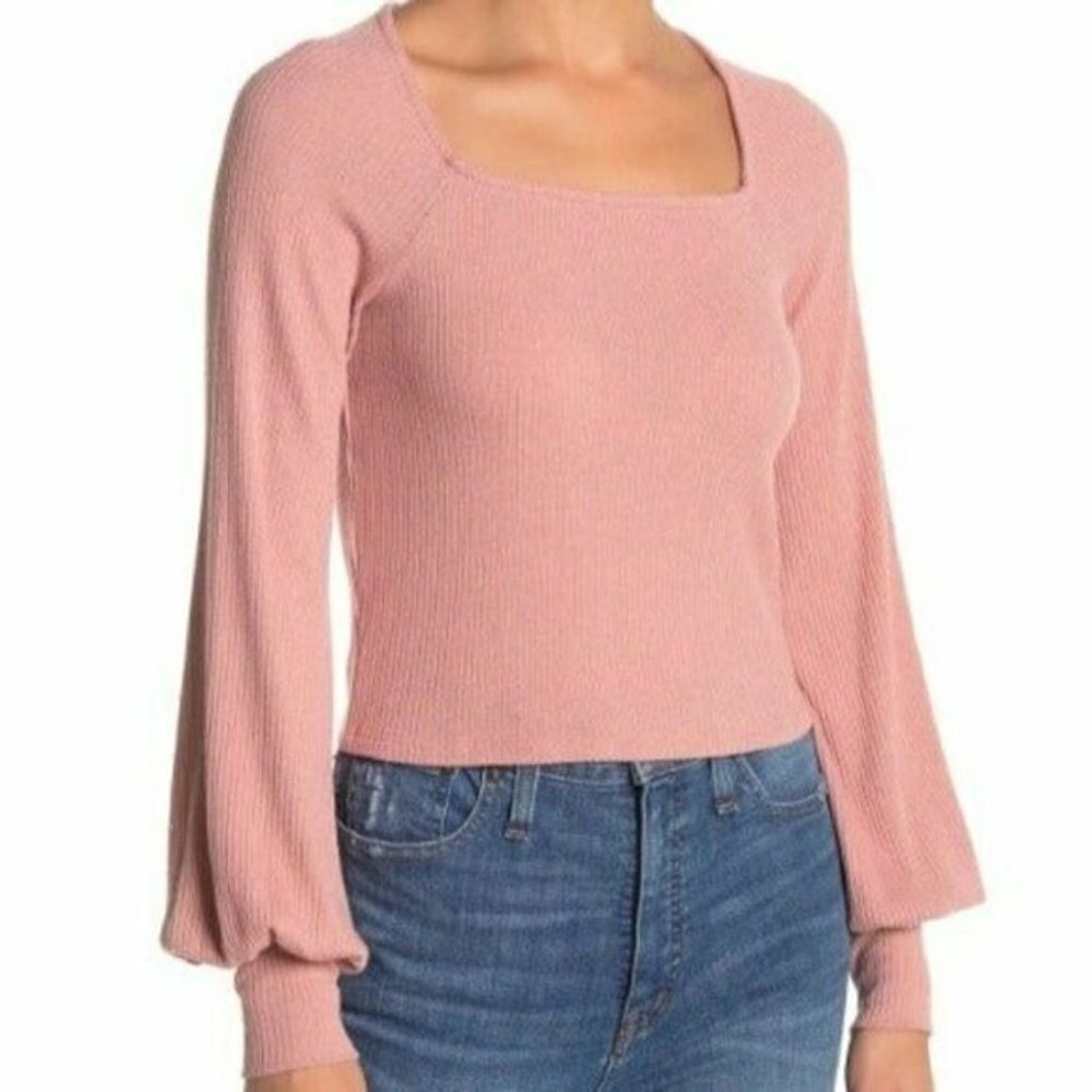 PST Project Social T Square Neck Ribbed Knit Top
